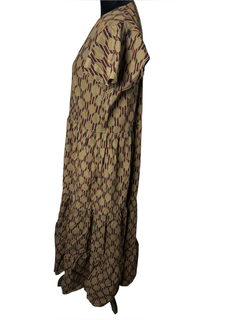 Oliphant Dipsy VNeck Olive Green Tiered Flutter Sleeve Maxi Dress Women Size M - Picture 3 of 13